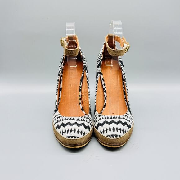 Schuler & Sons Shoes Womens 7.5 Black White Geometric Chunky Heels Anthropologie - Picture 3 of 12